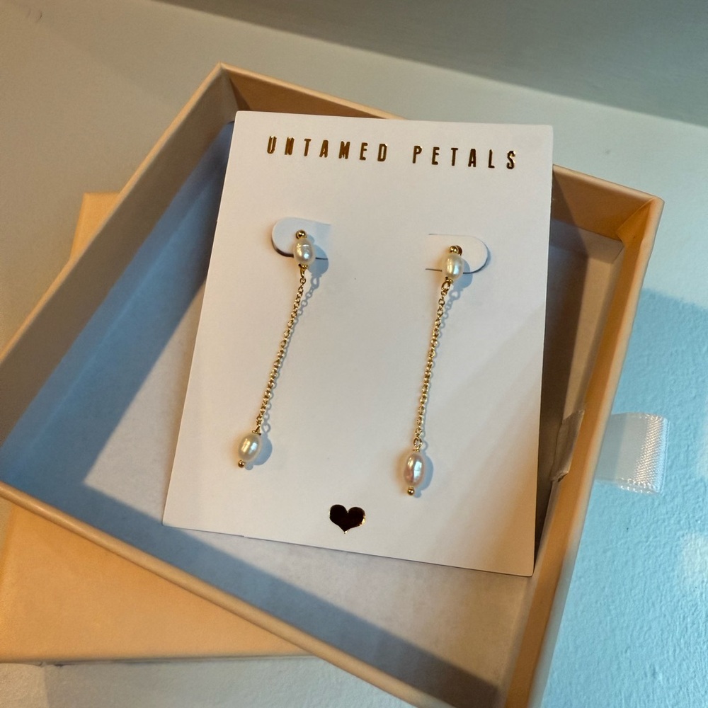 Gold and White Pearl Drop Earrings